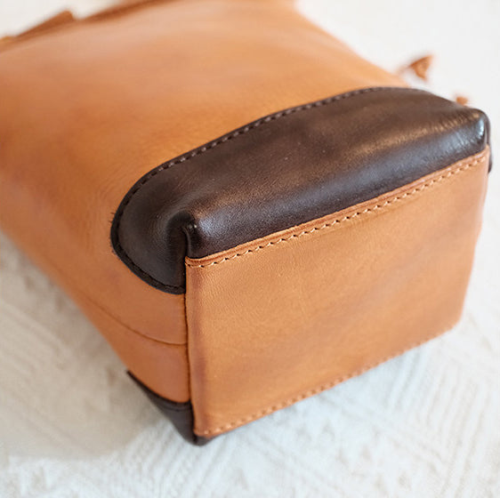 Vintage Leather Mini Bucket Bag Small Phone Crossbody Bag for Women