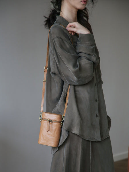 Vintage Leather Phone Crossbody Bag for Women Mini Box Bag in Vegetable Tanned Cowhide