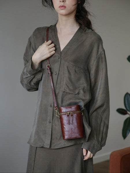 Vintage Leather Phone Crossbody Bag for Women Mini Box Bag in Vegetable Tanned Cowhide Affordable