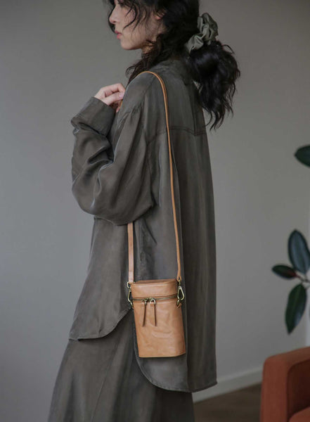 Vintage Leather Phone Crossbody Bag for Women Mini Box Bag in Vegetable Tanned Cowhide Casual