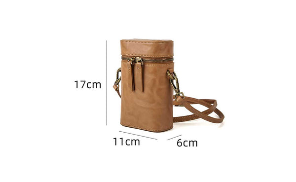 Vintage Leather Phone Crossbody Bag for Women Mini Box Bag in Vegetable Tanned Cowhide Details