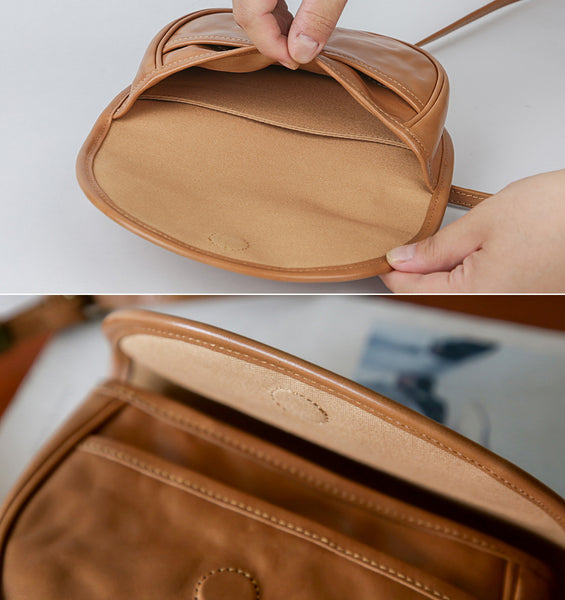 Vintage Leather Saddle Bag for Women Mini Crossbody Purse in Vegetable-Tanned Cowhide Capacity