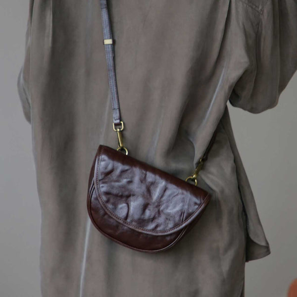 Vintage Leather Saddle Bag for Women Mini Crossbody Purse in Vegetable-Tanned Cowhide Cool
