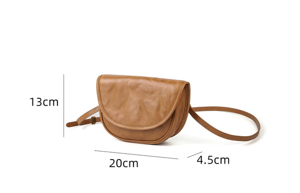 Vintage Leather Saddle Bag for Women Mini Crossbody Purse in Vegetable-Tanned Cowhide Cute