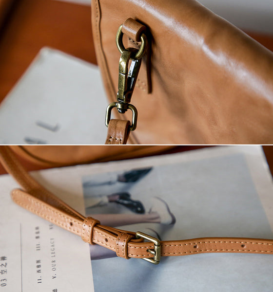 Vintage Leather Saddle Bag for Women Mini Crossbody Purse in Vegetable-Tanned Cowhide Details