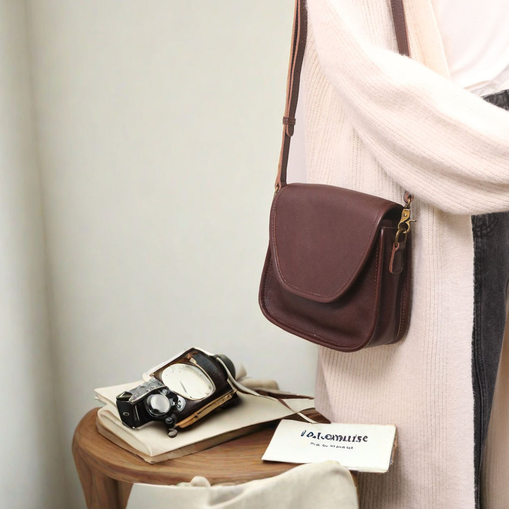 Vintage Leather Saddle Bag for Women Small Vegetable Tanned Crossbody Bag Casual