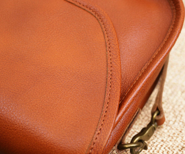 Vintage Leather Saddle Bag for Women Small Vegetable Tanned Crossbody Bag Handmade