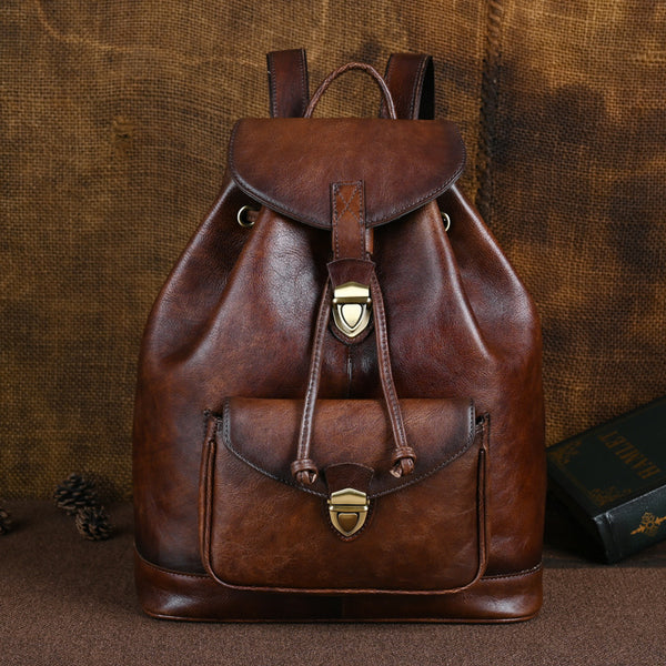 Vintage Leather Women's Backpack Purses Leather Rucksack Bag Affordable