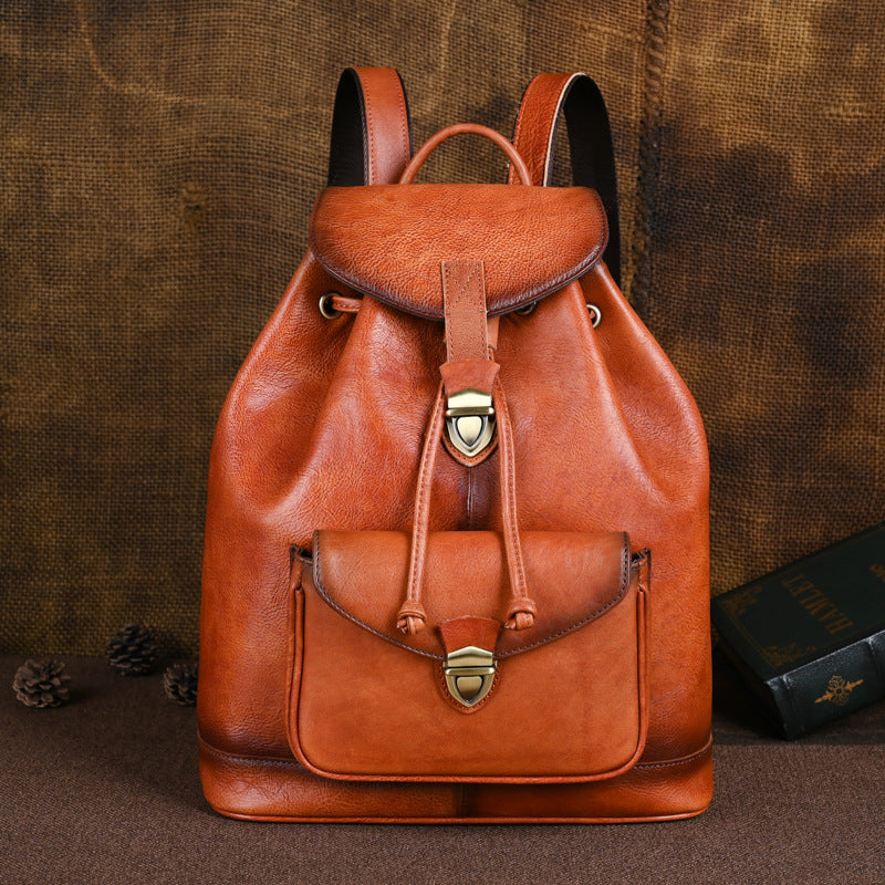 Womens Genuine Brown Leather Backpack Purse - LeatherNeo