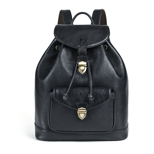 Vintage Leather Women's Backpack Purses Leather Rucksack Bag Black