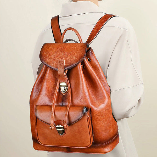 Vintage Leather Women's Backpack Purses Leather Rucksack Bag Classic