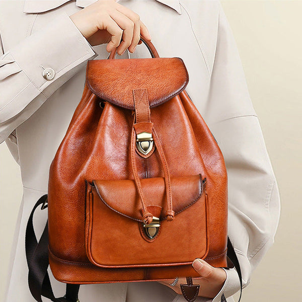 Vintage Leather Women's Backpack Purses Leather Rucksack Bag Classy