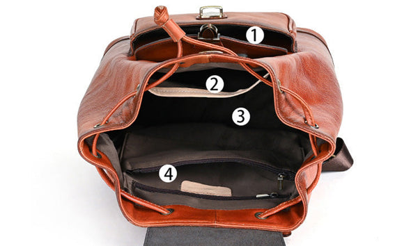 Vintage Leather Women's Backpack Purses Leather Rucksack Bag Inside