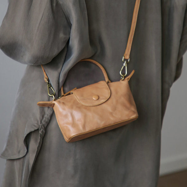 Vintage Mini Boston Bag for Women Genuine Leather Top Handle Crossbody Purse Aesthetic