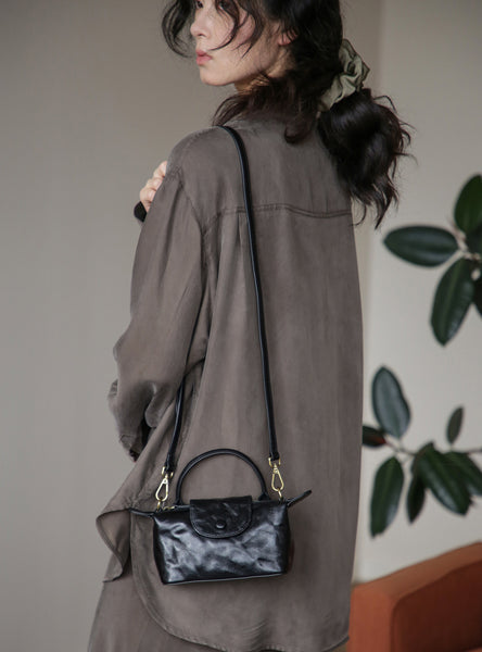 Vintage Mini Boston Bag for Women Genuine Leather Top Handle Crossbody Purse Classic