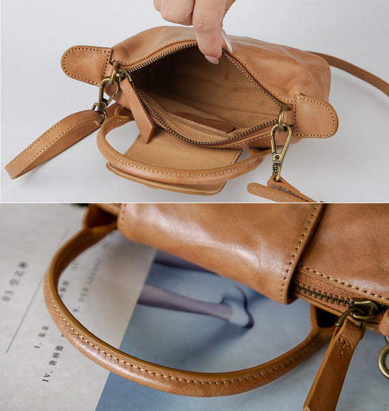 Vintage Mini Boston Bag for Women Genuine Leather Top Handle Crossbody Purse Classy