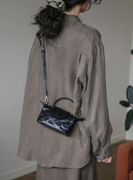 Vintage Mini Boston Bag for Women Genuine Leather Top Handle Crossbody Purse Cool