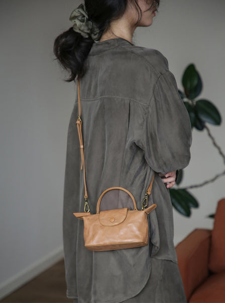 Vintage Mini Boston Bag for Women Genuine Leather Top Handle Crossbody Purse Elegant