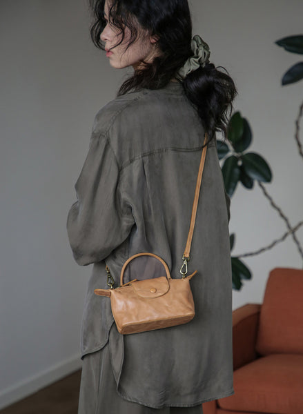 Vintage Mini Boston Bag for Women Genuine Leather Top Handle Crossbody Purse Fashionable