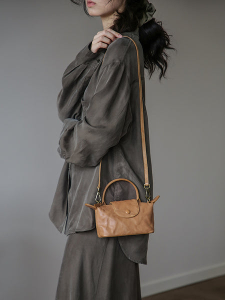 Vintage Mini Boston Bag for Women Genuine Leather Top Handle Crossbody Purse Funky