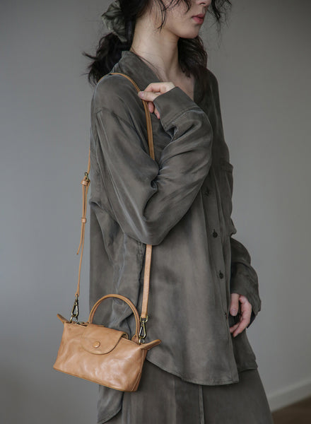 Vintage Mini Boston Bag for Women Genuine Leather Top Handle Crossbody Purse Genuine-Leather