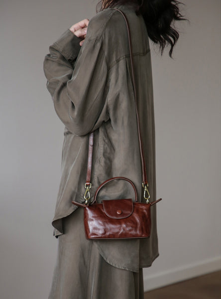 Vintage Mini Boston Bag for Women Genuine Leather Top Handle Crossbody Purse Gift-idea