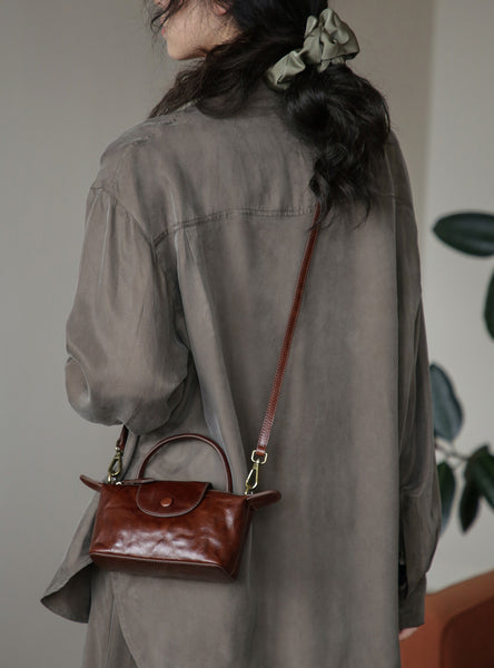Vintage Mini Boston Bag for Women Genuine Leather Top Handle Crossbody Purse Gift