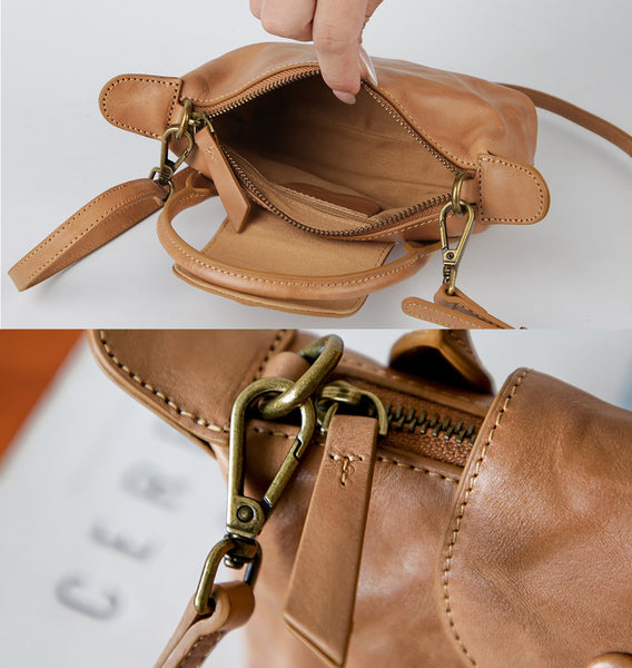 Vintage Mini Boston Bag for Women Genuine Leather Top Handle Crossbody Purse Quality