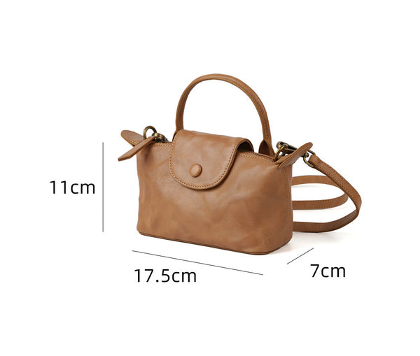 Vintage Mini Boston Bag for Women Genuine Leather Top Handle Crossbody Purse Size