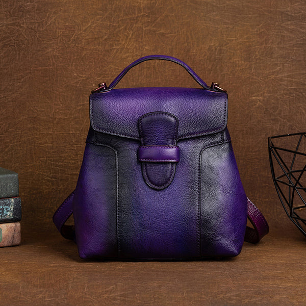 Vintage Mini Leather Backpack for Women Handmade Vegetable Tanned Cowhide Bag Badass