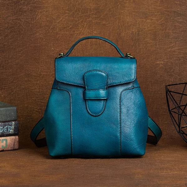 Vintage Mini Leather Backpack for Women Handmade Vegetable Tanned Cowhide Bag Beautiful