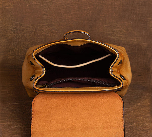 Vintage Mini Leather Backpack for Women Handmade Vegetable Tanned Cowhide Bag Capacity