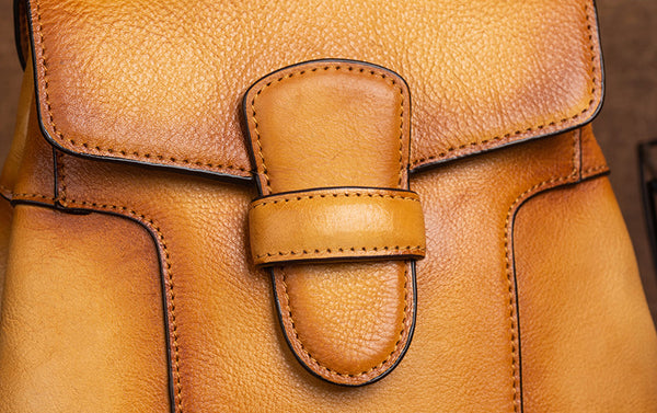 Vintage Mini Leather Backpack for Women Handmade Vegetable Tanned Cowhide Bag Cowhide