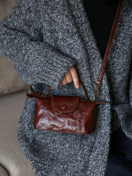 Vintage Mini Leather Crossbody Bag for Women Vegetable Tanned Leather Beautiful