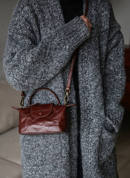Vintage Mini Leather Crossbody Bag for Women Vegetable Tanned Leather Casual