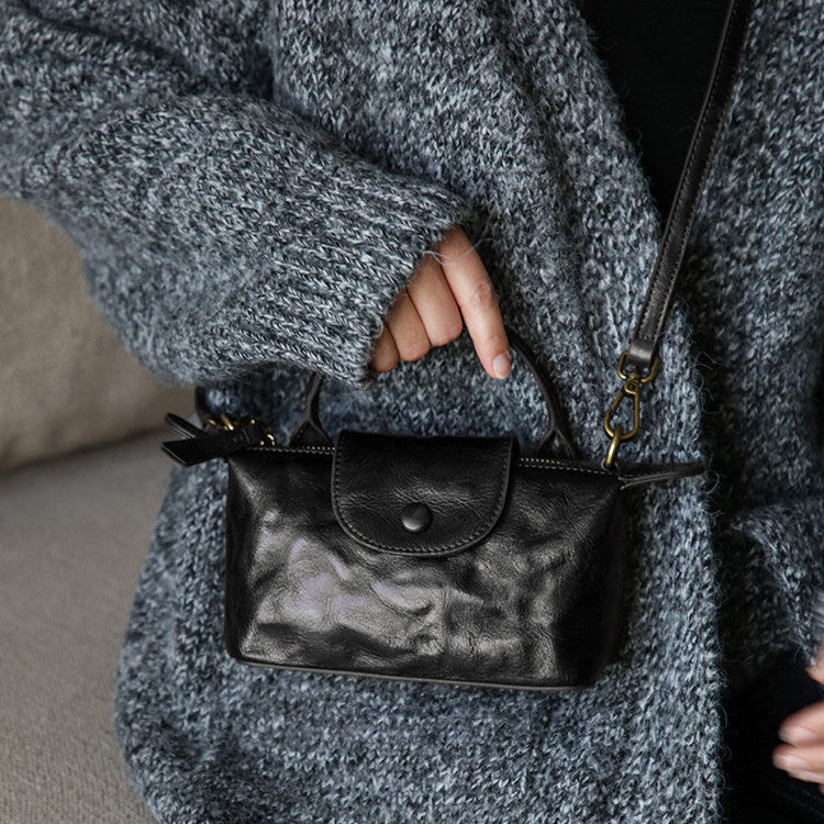 Vintage Mini Leather Crossbody Bag for Women Vegetable Tanned Leather Chic