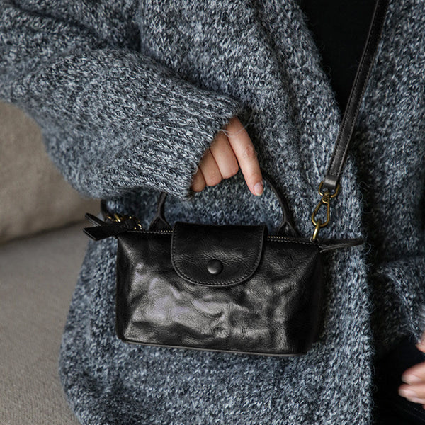 Vintage Mini Leather Crossbody Bag for Women Vegetable Tanned Leather Chic