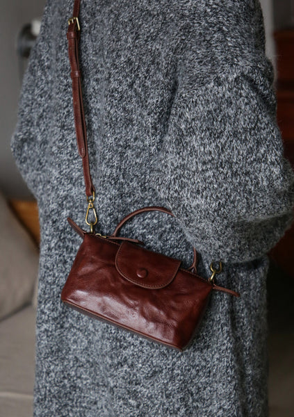 Vintage Mini Leather Crossbody Bag for Women Vegetable Tanned Leather Cowhide