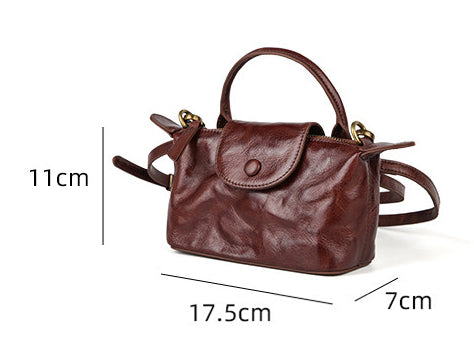 Vintage Mini Leather Crossbody Bag for Women Vegetable Tanned Leather Fashion