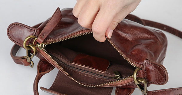 Vintage Mini Leather Crossbody Bag for Women Vegetable Tanned Leather Inside