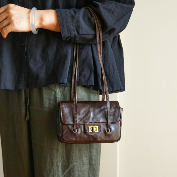 Vintage Mini Leather Shoulder Bag for Women Small Underarm Phone Purse Accessories