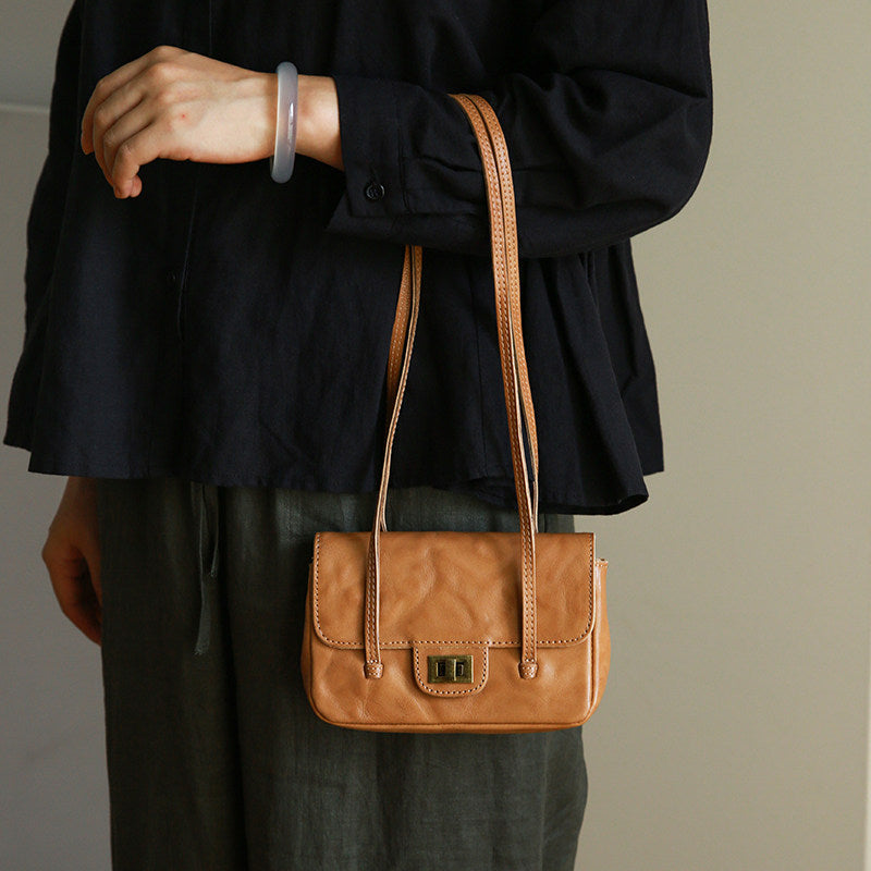 Vintage Mini Leather Shoulder Bag for Women Small Underarm Phone Purse Affordable