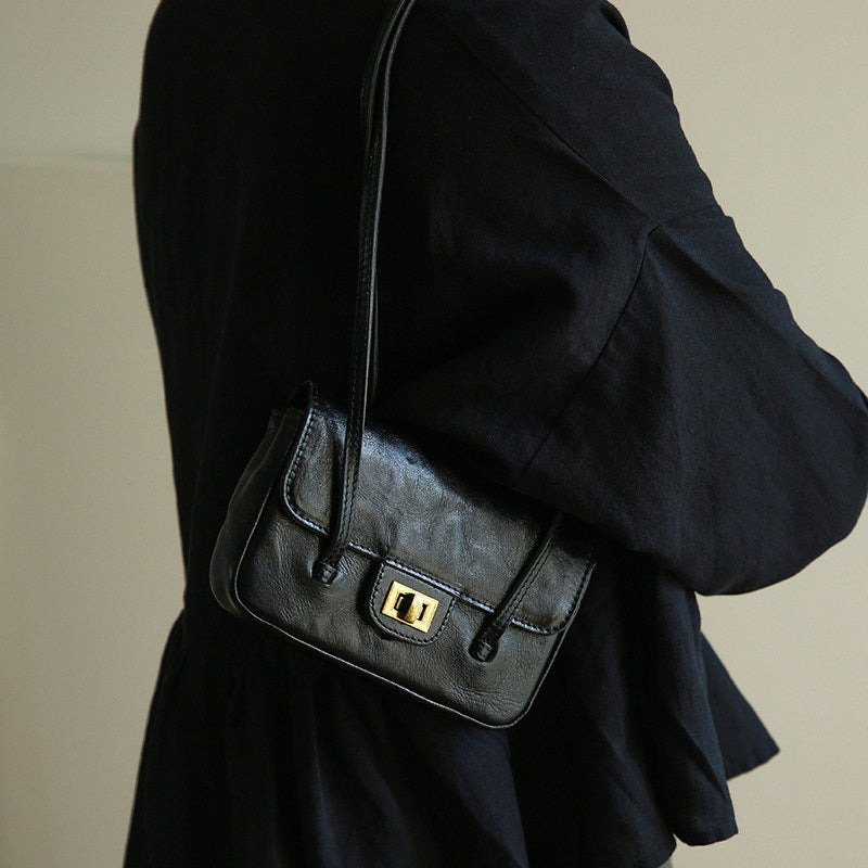Vintage Mini Leather Shoulder Bag for Women Small Underarm Phone Purse Badass