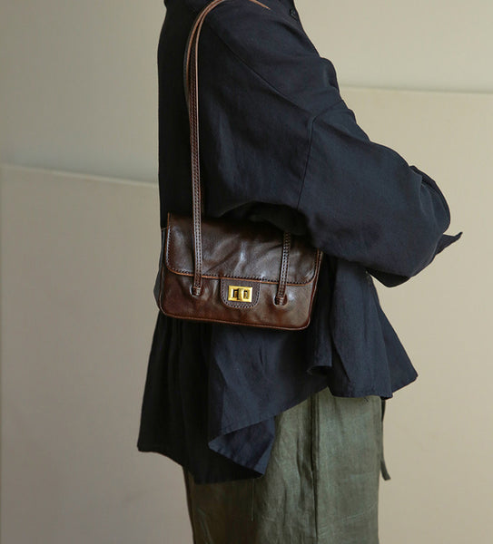 Vintage Mini Leather Shoulder Bag for Women Small Underarm Phone Purse Beautiful