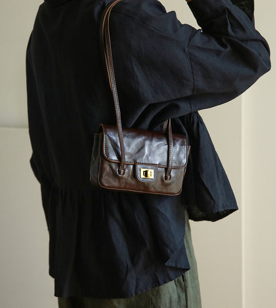 Vintage Mini Leather Shoulder Bag for Women Small Underarm Phone Purse Black