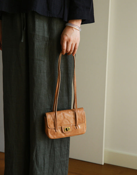 Vintage Mini Leather Shoulder Bag for Women Small Underarm Phone Purse Classic