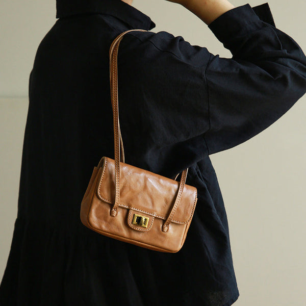 Vintage Mini Leather Shoulder Bag for Women Small Underarm Phone Purse Classy