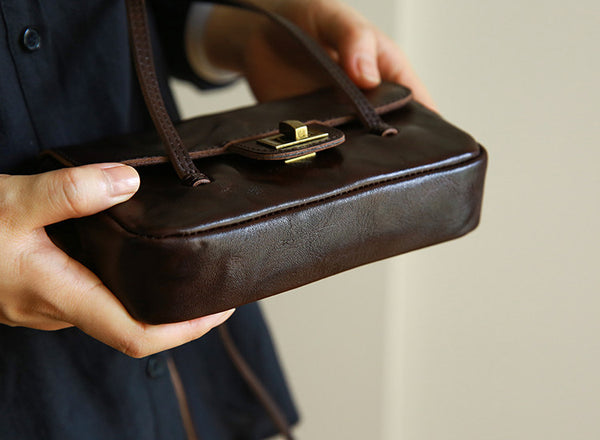 Vintage Mini Leather Shoulder Bag for Women Small Underarm Phone Purse Durable