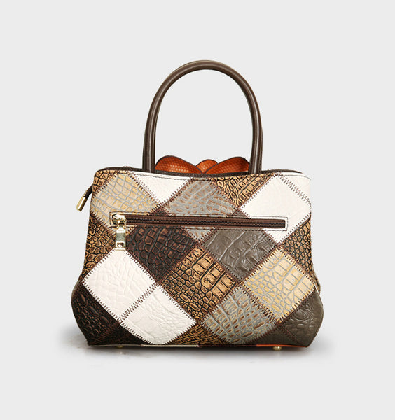 Vintage Patchwork Leather Handbag for Women Floral Genuine Leather Crossbody Shoulder Bag Elegant