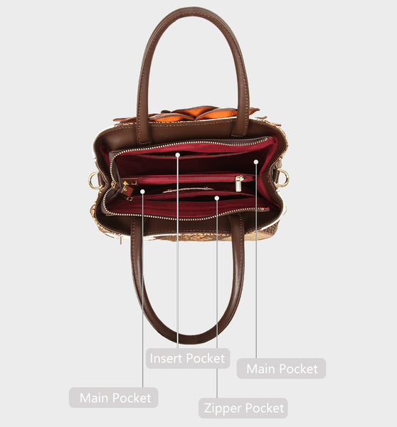 Vintage Patchwork Leather Handbag for Women Floral Genuine Leather Crossbody Shoulder Bag Inside